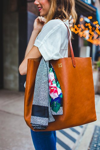 silk square attached to a handbag