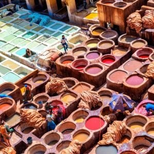 Dyeing vats for textiles.