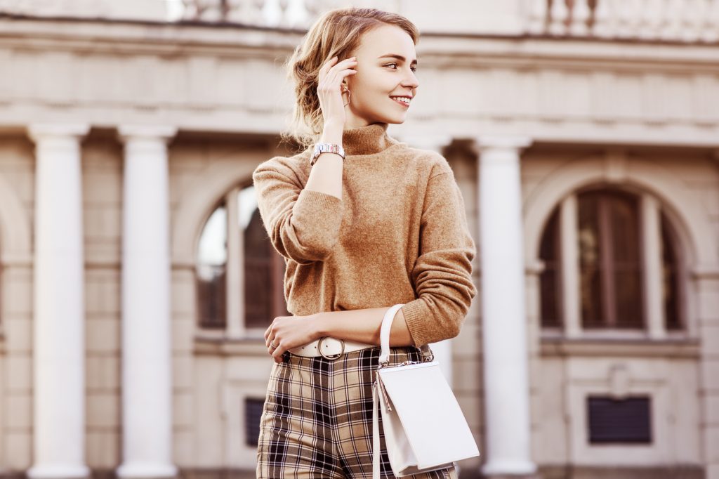 woman wearing a stylish cashmere sweater