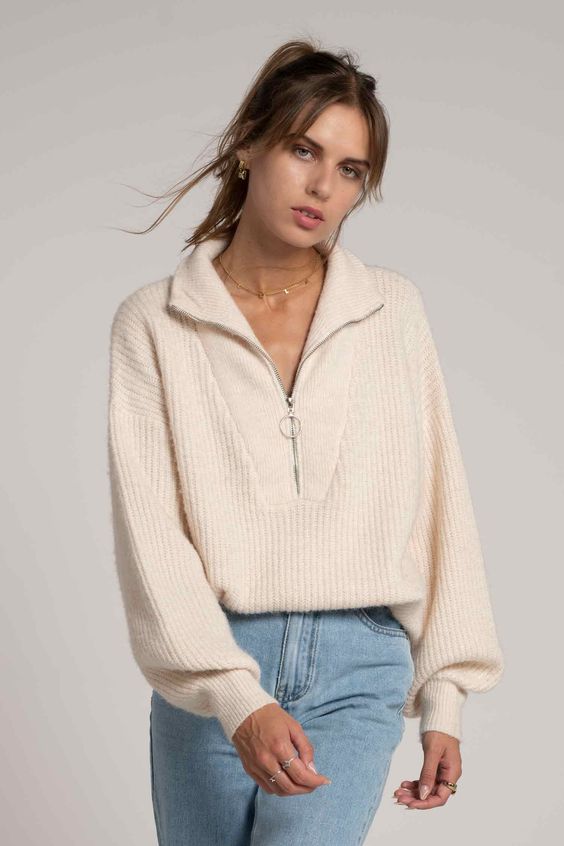 pull camioneur femme beige claire