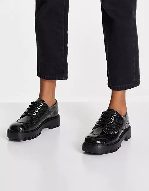 Pretty chunky derby shoes for women worn with black mom jeans