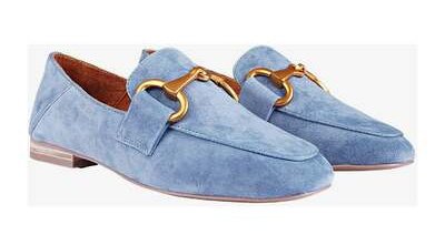 Flat suede women's loafers with golden bits