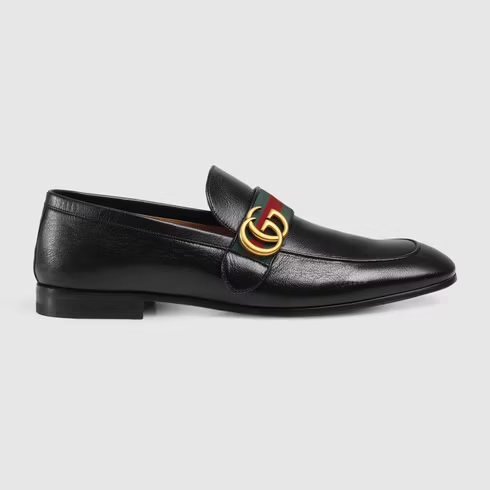 Black leather loafers with double G ribbon from Gucci