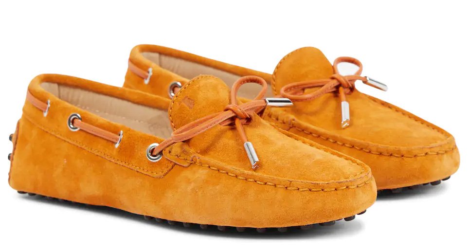 Yellow suede loafers with laces