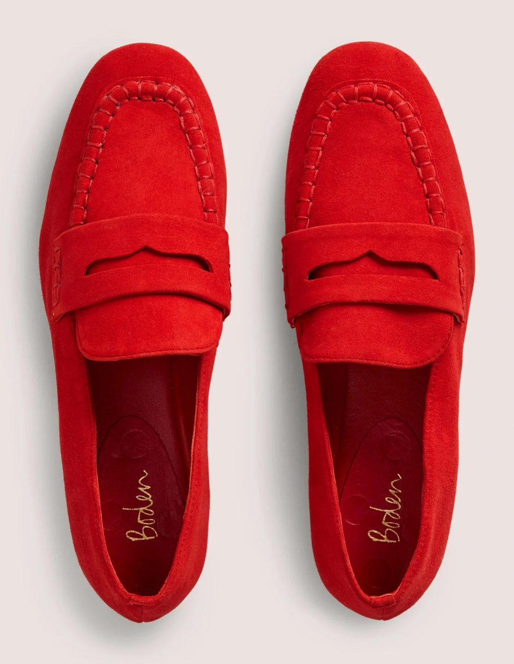 Red suede loafers for women