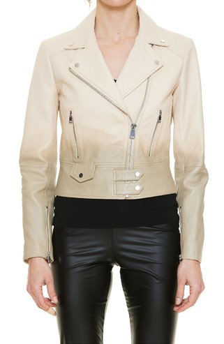 Choosing Your Women's Motorcycle Leather Jacket: The Complete Guide 14 Beige biker jacket worn by a woman