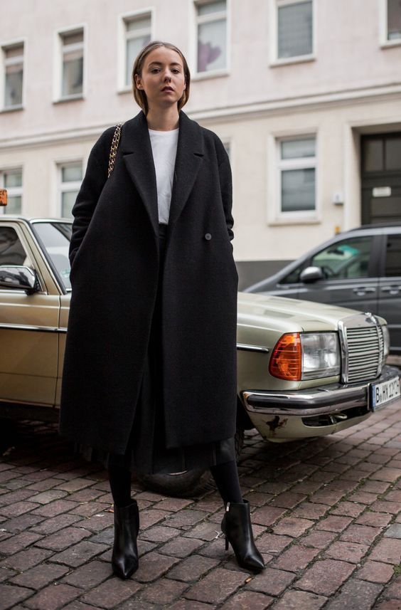 XXL coat worn with heels