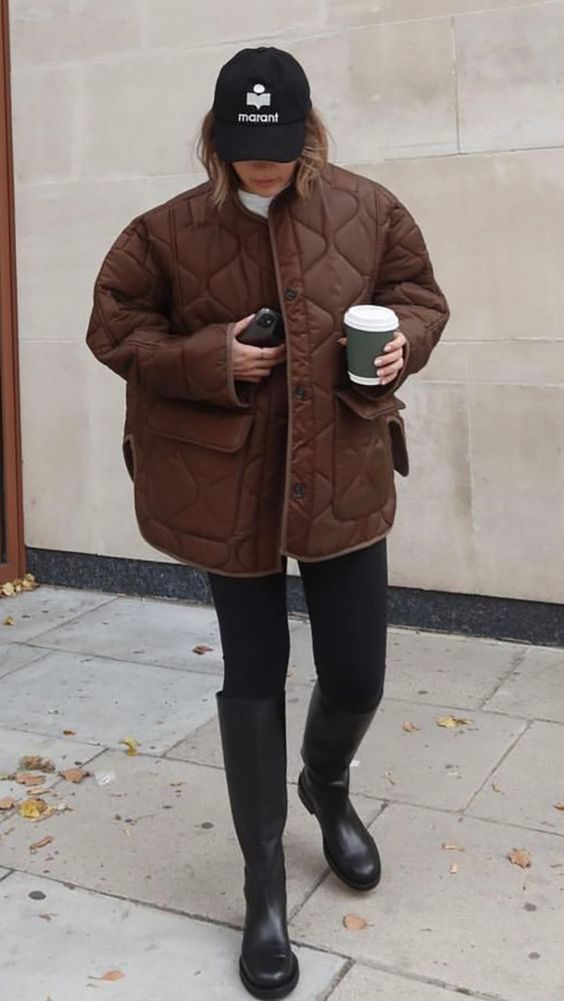 Brown oversized quilted jacket