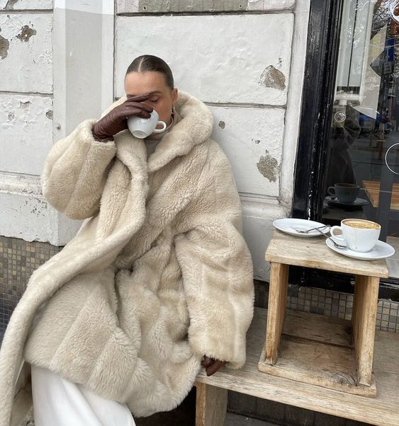 White oversized faux fur coat