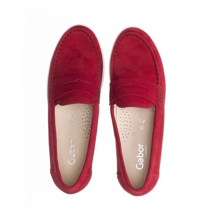 Red nubuck loafers from the brand Gabor