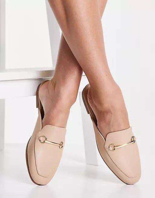 Beige Open Back Loafers for Women