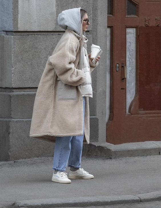 Layering sweater and oversized coat