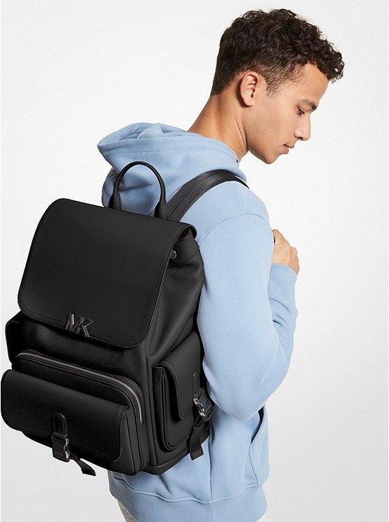 Black smooth leather backpack for men from the Michael Kors brand