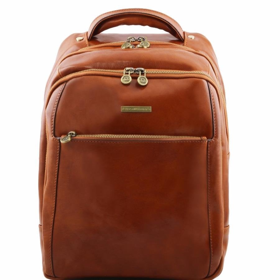 Brown leather laptop backpack for men from Tuscany Leather