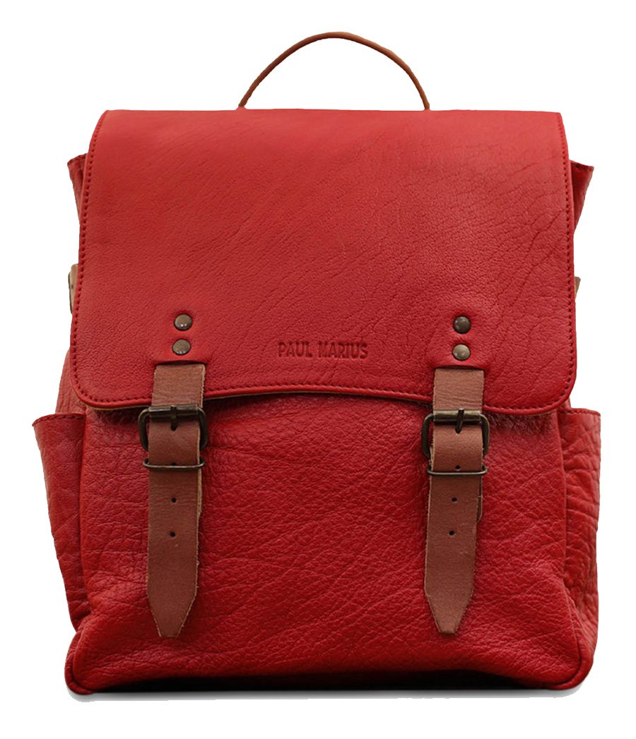 Red leather backpack for men made from bison leather