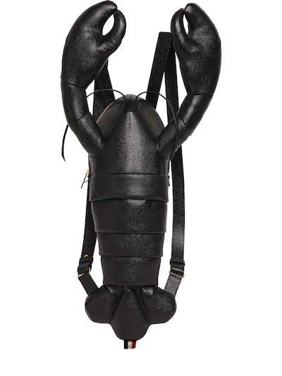 Lobster leather backpack for men in black by Thom Browne