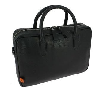 Black leather laptop bag for men by Simon Carter