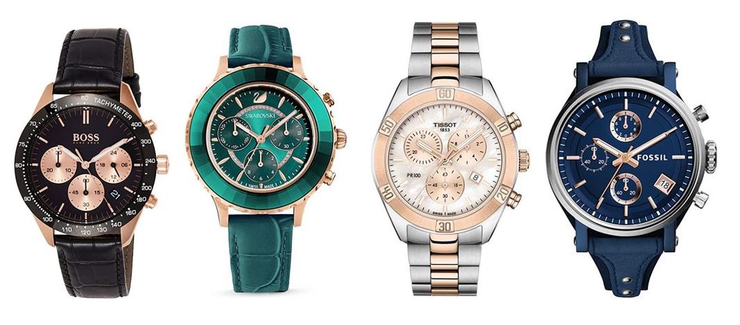 Different models of women's chronograph watches