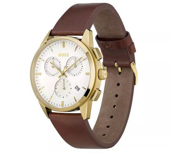 Brown chronograph watch in leather from Boss