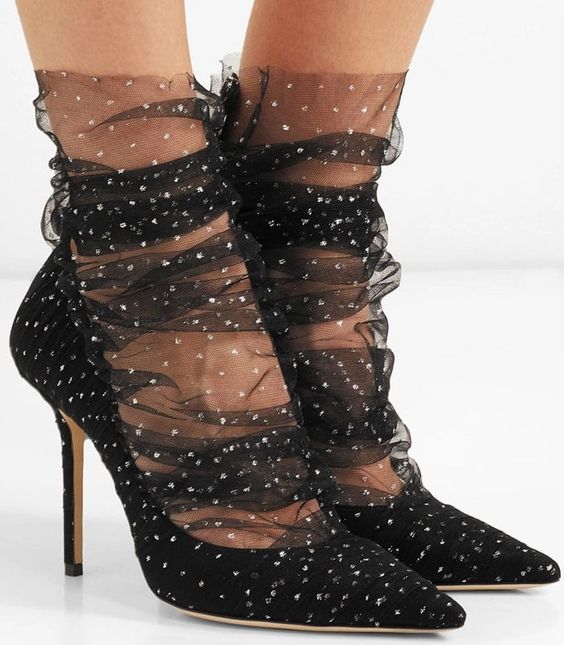 chaussettes tulle noires strass