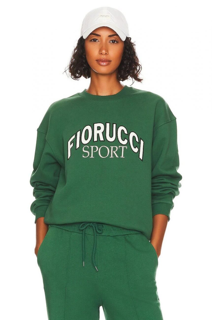 Woman wearing a sports sweatshirt made of cotton from Fiorucci