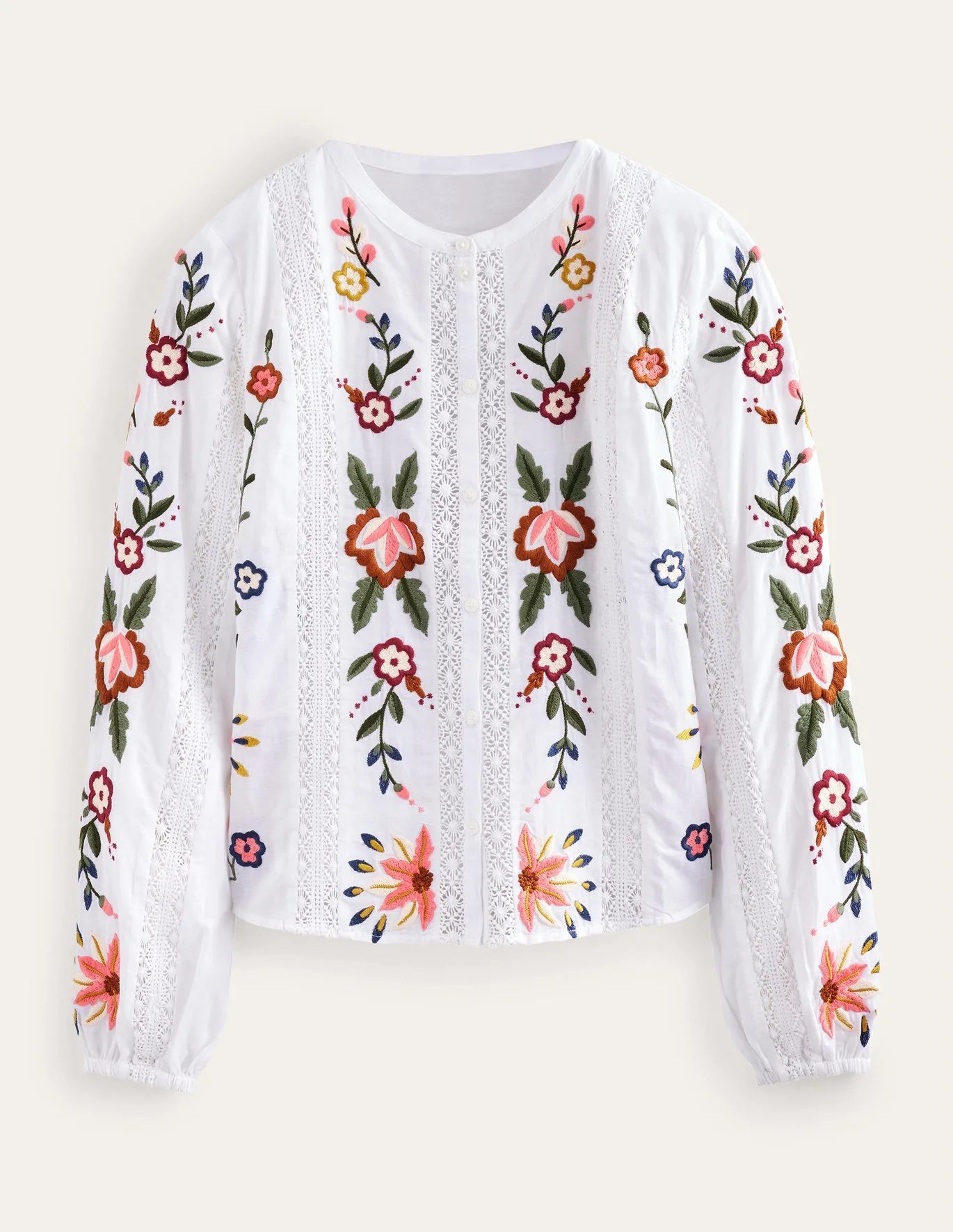 Boden white blouse with embroidery