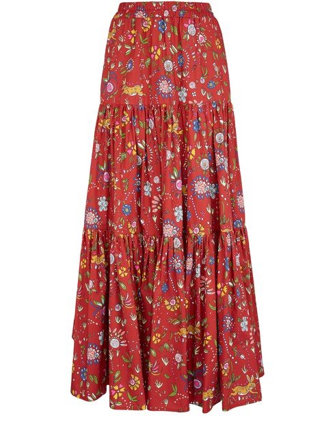 Long skirt with red pattern