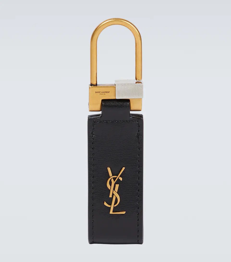 YSL golden leather keychain