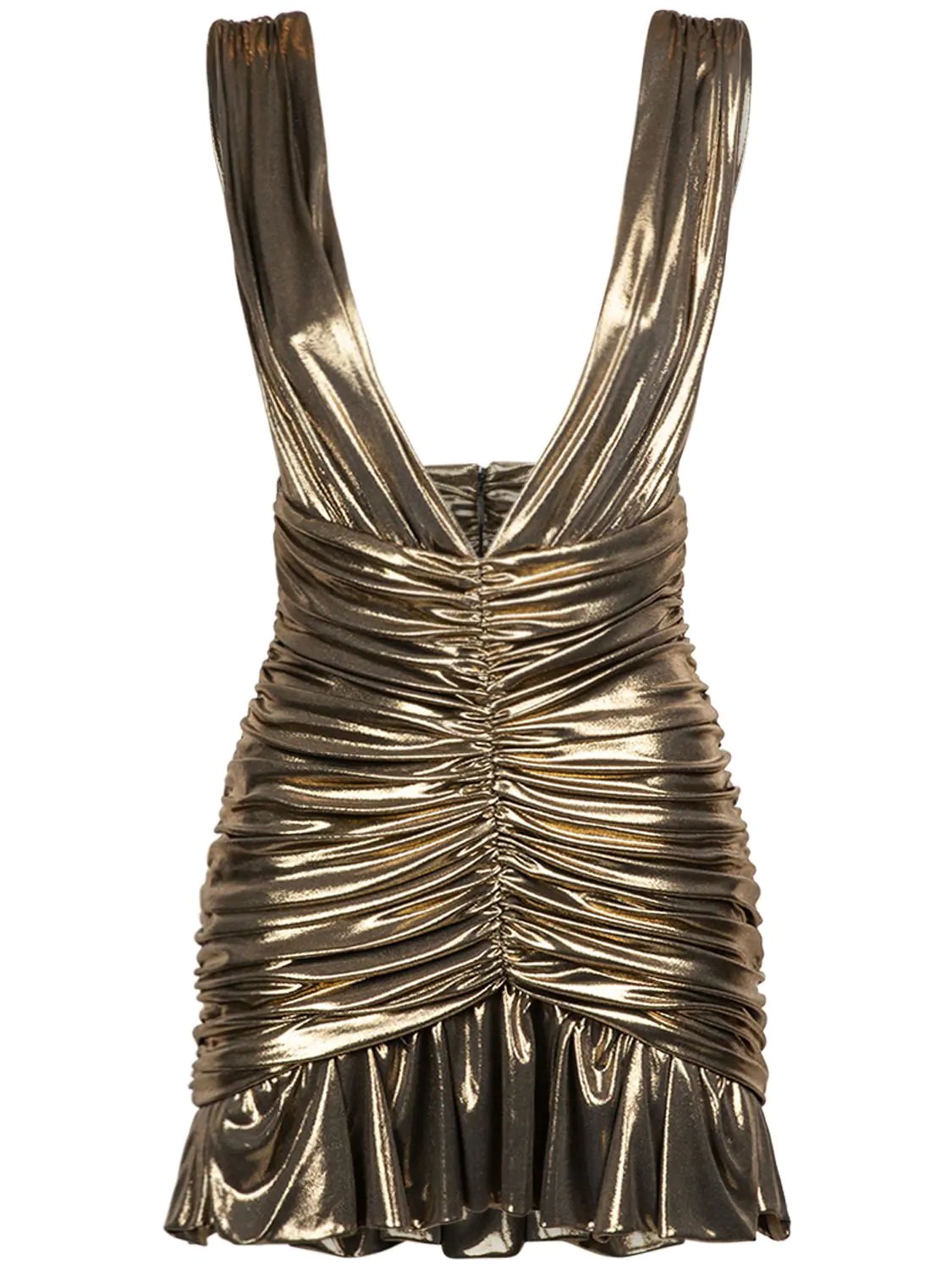 Short plunging neckline golden dress Saint Laurent