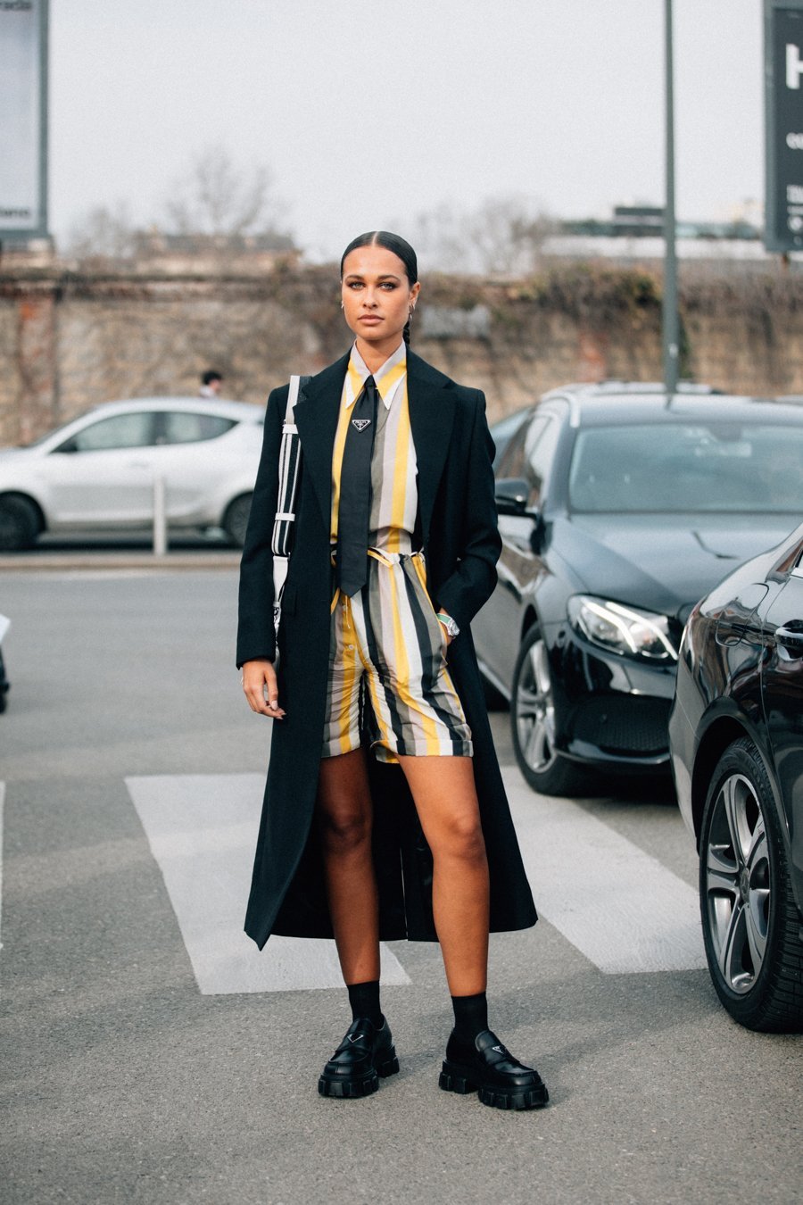 Mannequin posing in front of Milan fashion week