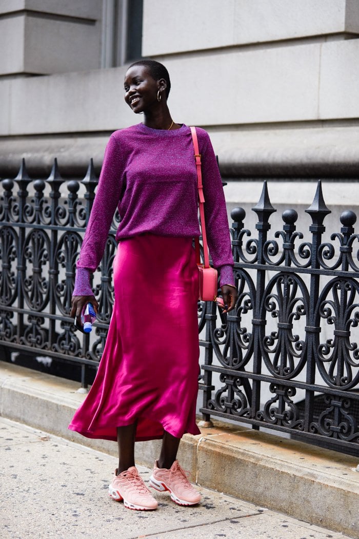 Colorful outfit on mannequin in street style