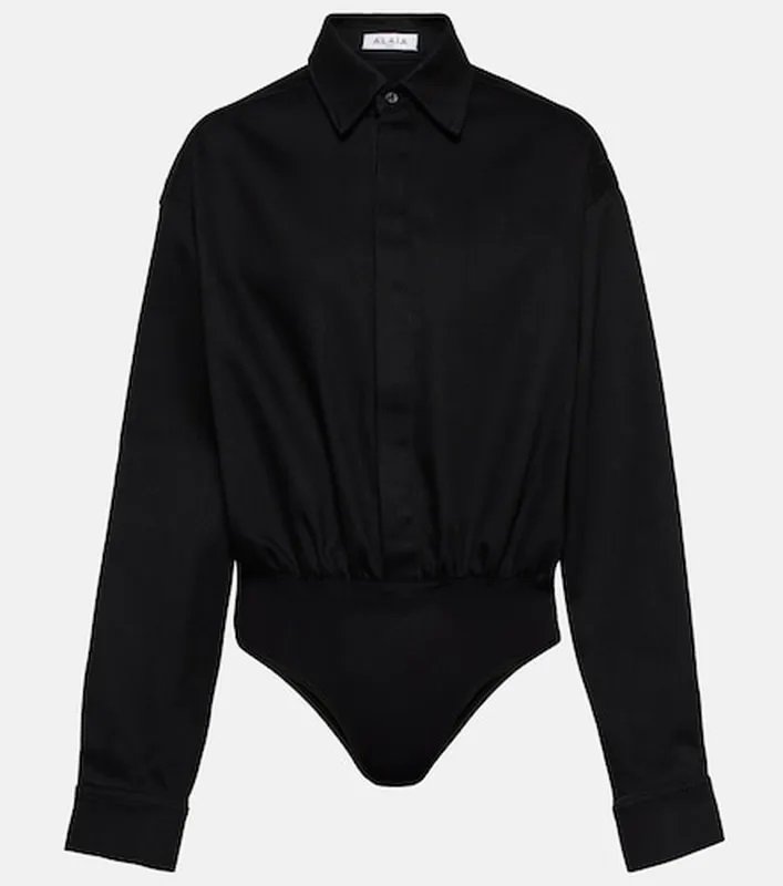 Black denim shirt bodysuit