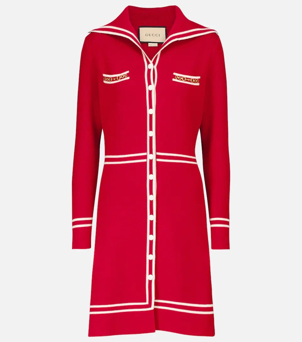 Gucci red wool mid-length dress with long sleeves