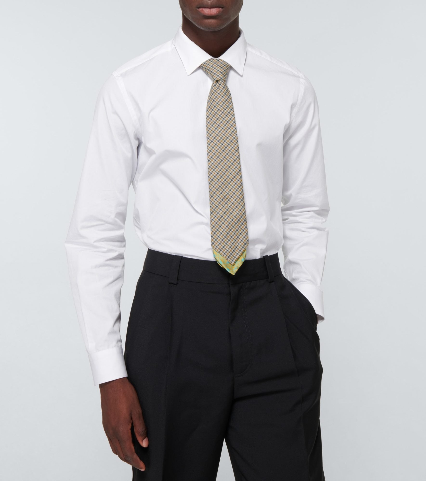 Man posing with a patterned cotton tie from Bram