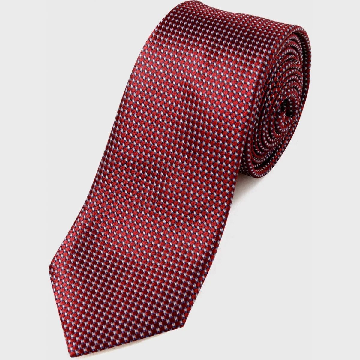 Red tie with white printed circular patterns by Across