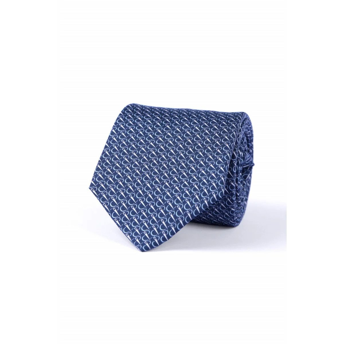 Blue and white patterned wool tie from Atelier F&G