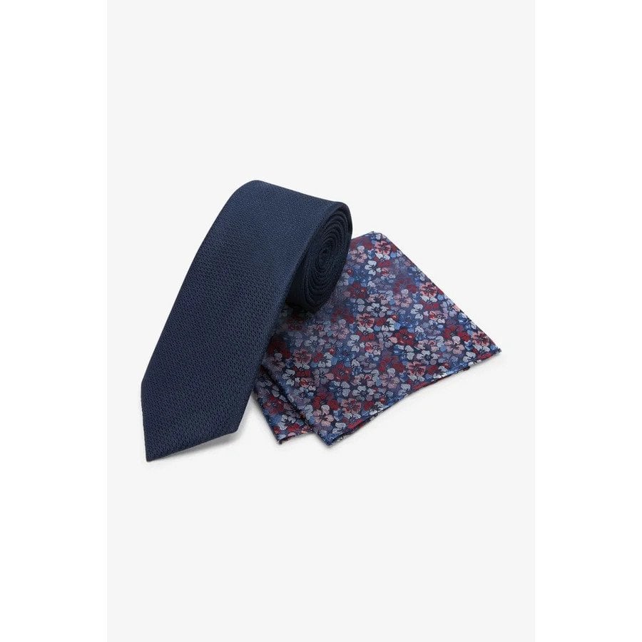 Black silk tie with flower pocket square by Next