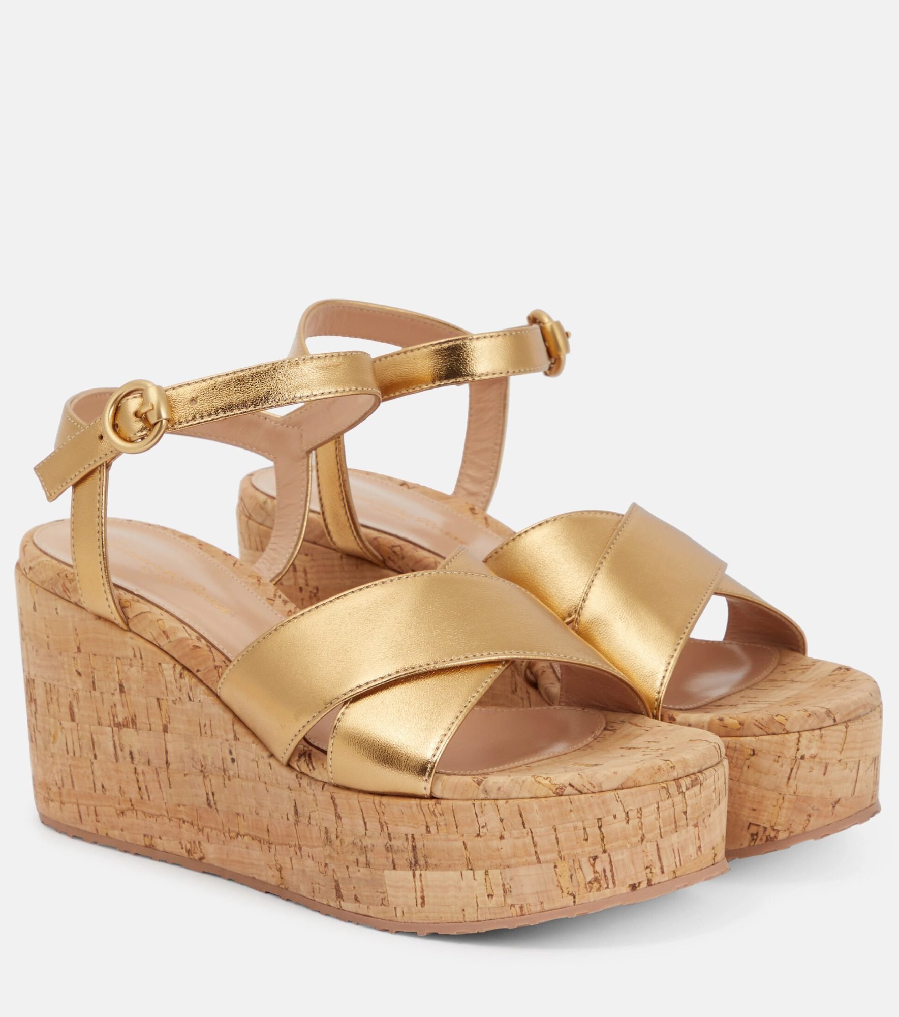 Gold wedge sandals for women by Gianvito Rossi