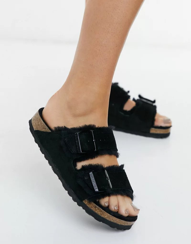 Black sandals with faux fur lining Birkenstock