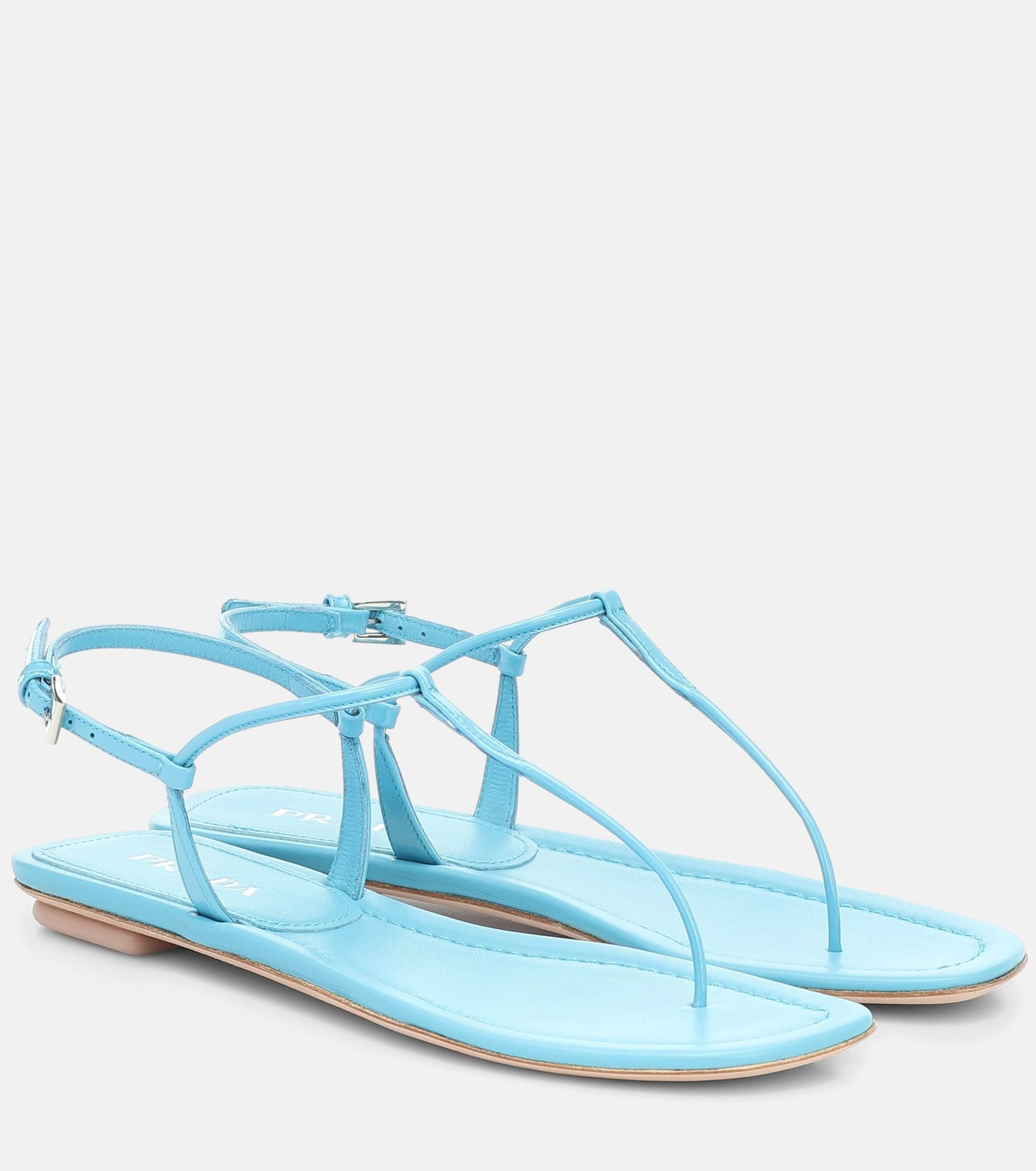 Sky blue flat sandals in leather Prada