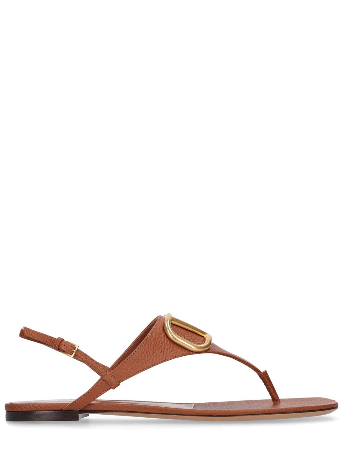 Brown flat sandals in leather Valentino