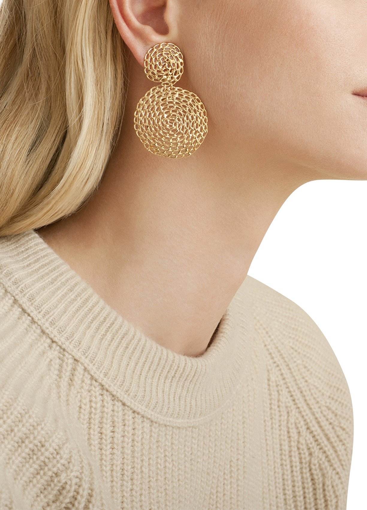 Wide base wave gourmette dangling earrings