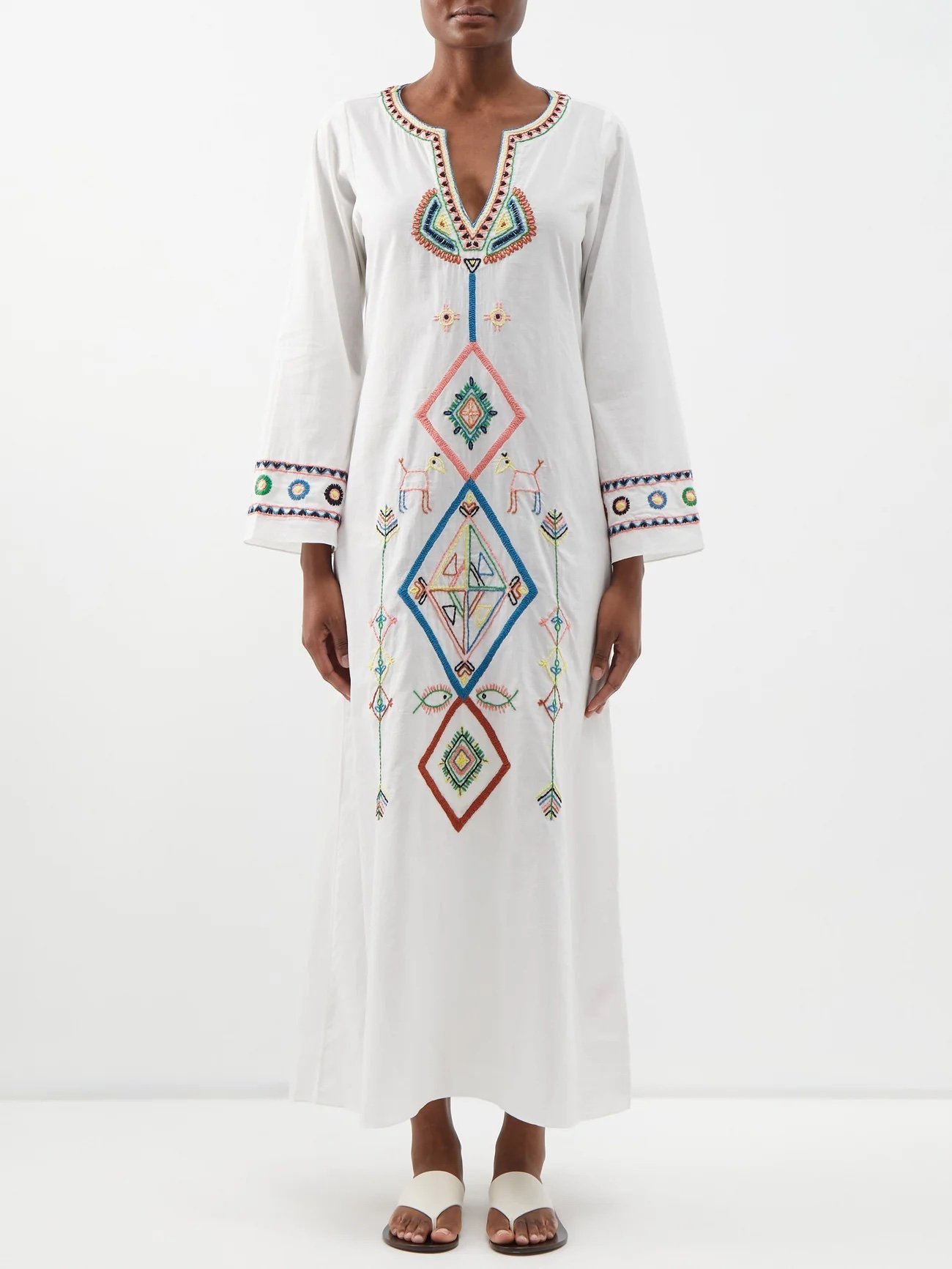 Caftan en coton blanc broderies indiennes