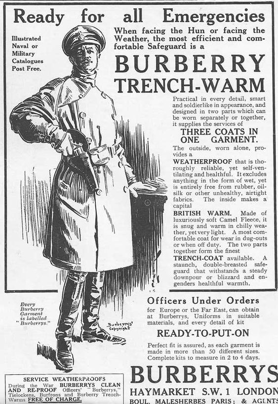 Advertising poster for trench coat for the war