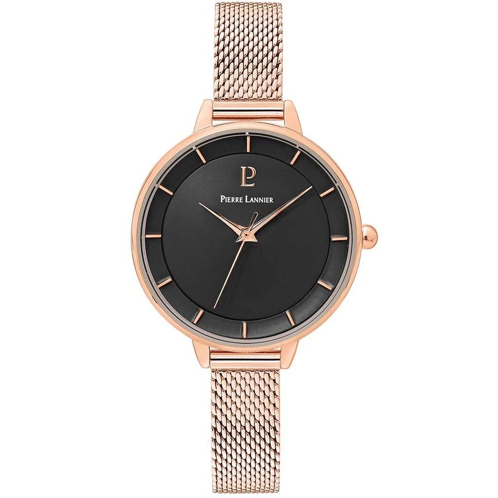 Watch with round black dial for women