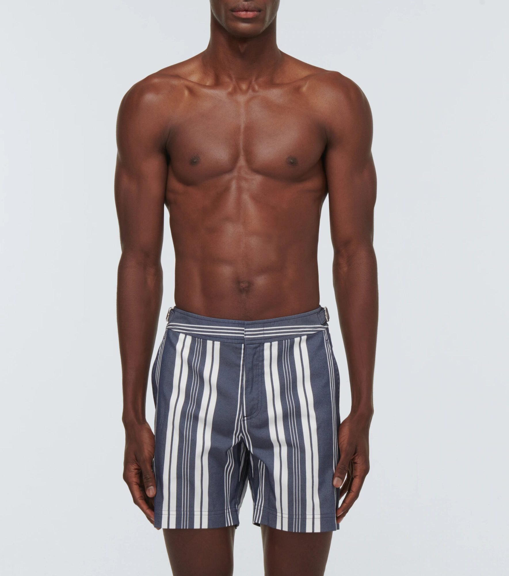 Black and white striped Bulldog swim shorts by Orlebar Brown