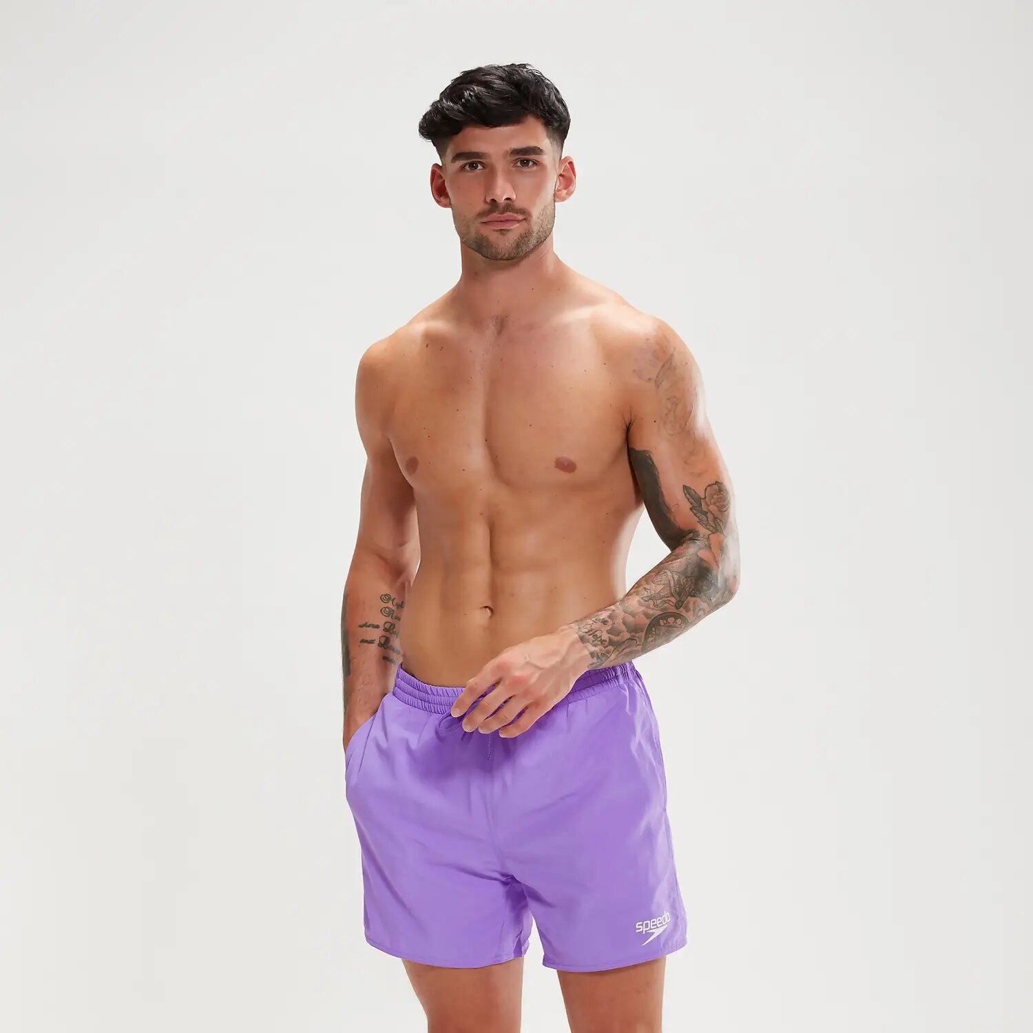 Purple Speedo swim trunks