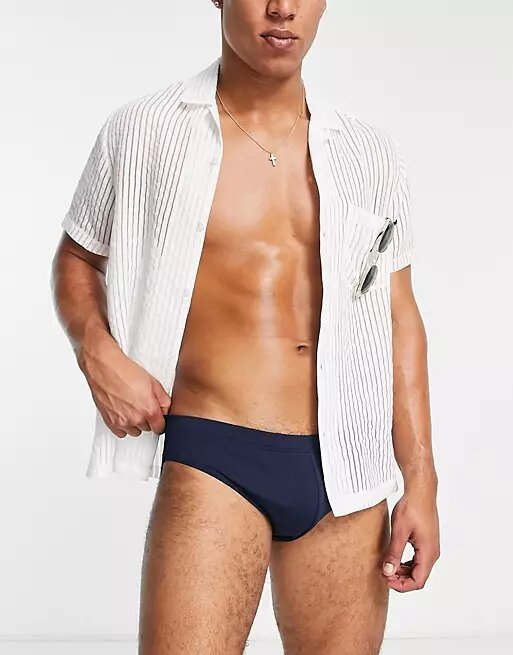 Navy Blue Asos Design Swim Brief