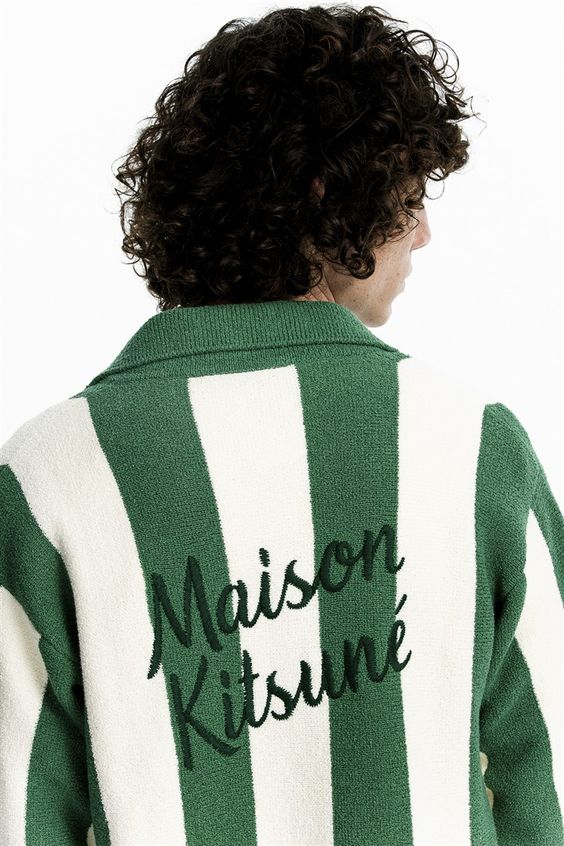 Green and white striped jacket Maison Kitsuné