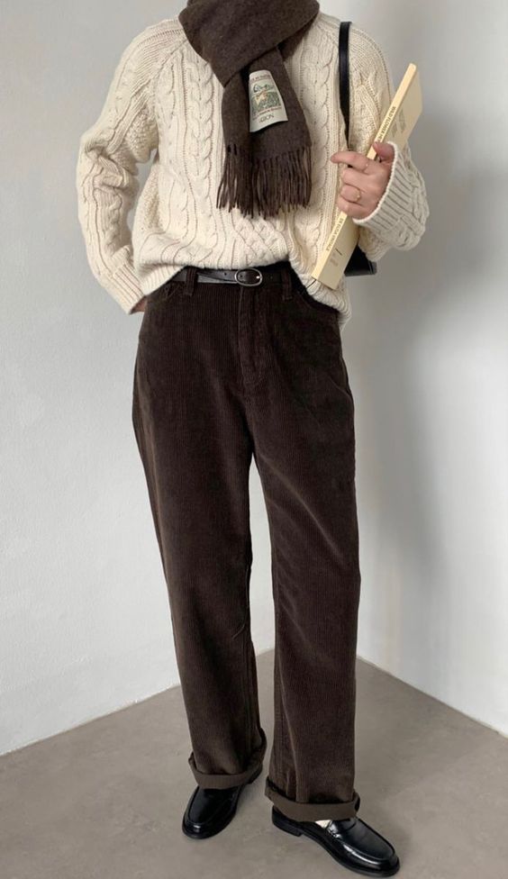 Women's corduroy pants and knitted sweater